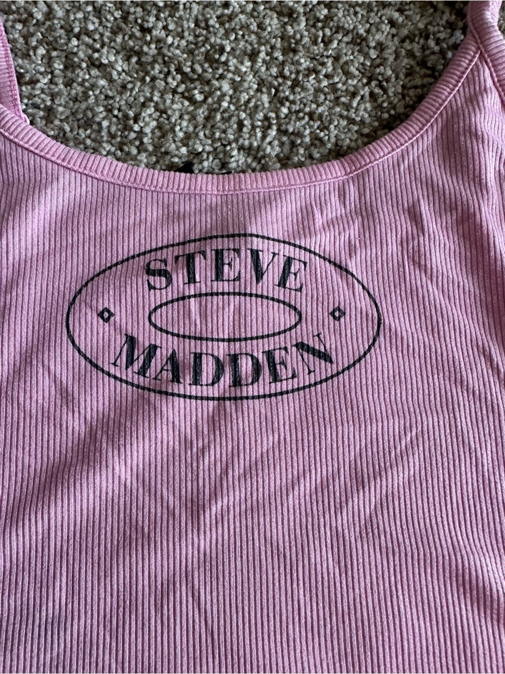 Steve Madden Pink Ribbed Tank Top with Black Logo